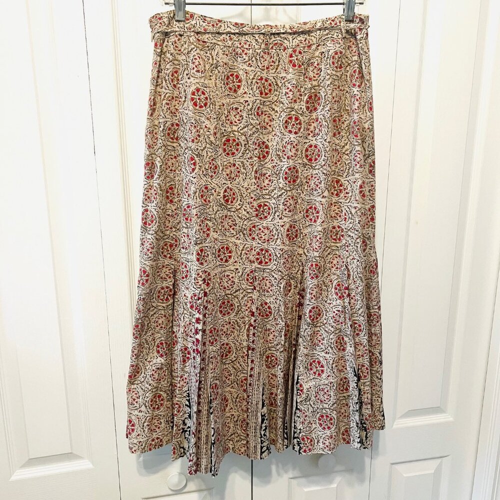 Charter Club-Women's Sz 10P 100% Cotton-Pleated Bottom-Flowy-Lined-Red/Tan/Bl - Picture 10 of 14